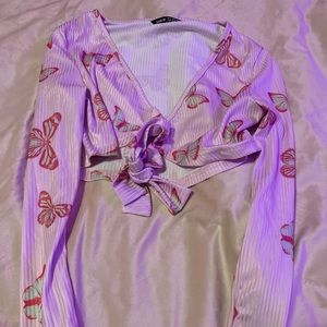 SHEIN pink butterfly tie top